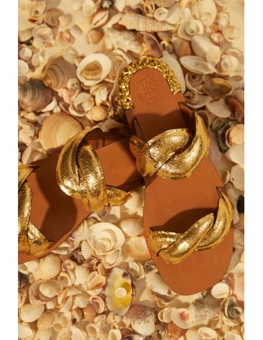 Gold woven leather sandals solde