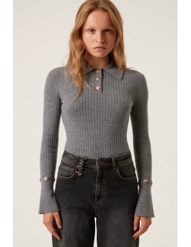 Ribbed wool polo collar sweater meilleur choix