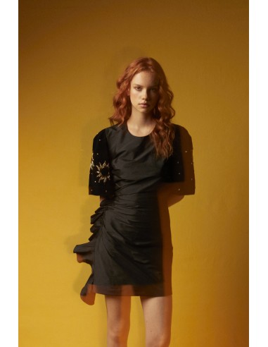 Short bi-material dress with embroidery livraison gratuite