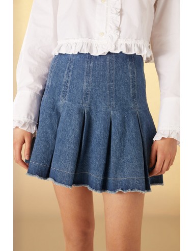 Pleated denim skirt brillant des détails fins