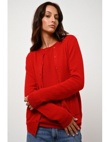 CARON cardigan col rond rouge 100% cachemire les muscles